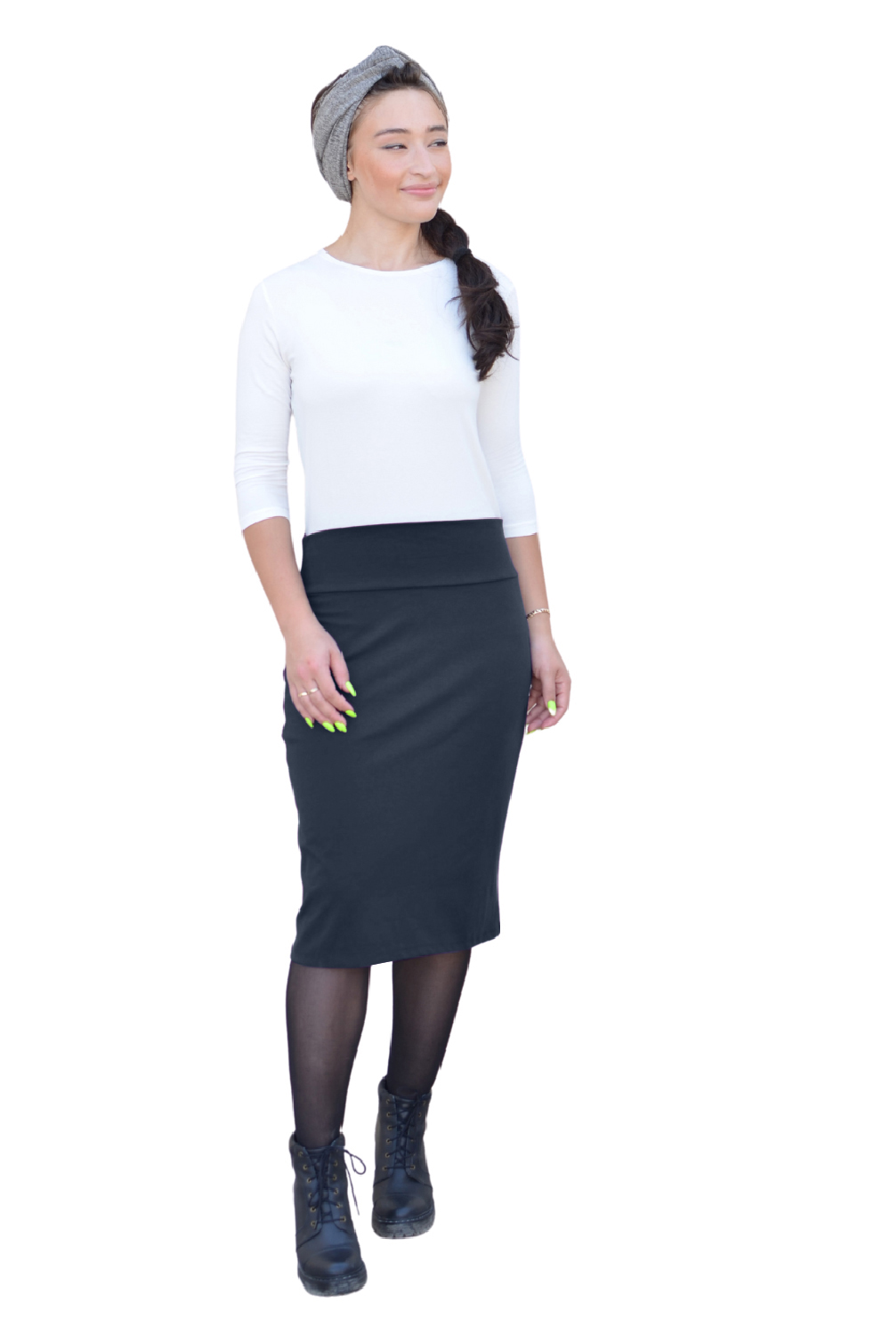 Longer 26" Cotton Spandex Pencil Skirt - Classic Modest Fit