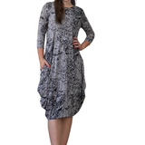 3/4 Sleeve Tulip Cocoon Dress - Mid-Calf Length with Pockets