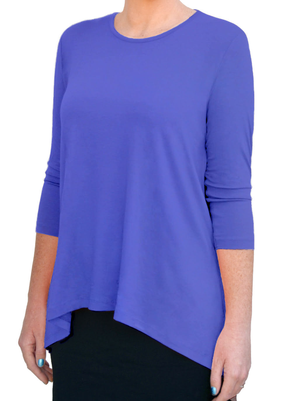 Blusa túnica discreta de manga tres cuartos con dobladillo asimétrico Hi-Lo