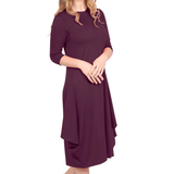 Flowing Midi Dress with 3/4 Sleeves and Dramatic Drape