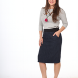 Denim Skirt with Stretch Waistband – Below Knee Length