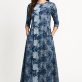 Fitted Bodice Maxi Summer Dress with 3/4 Sleeves with Pockets