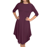Flowing Midi Dress with 3/4 Sleeves and Dramatic Drape