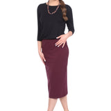 Mid-Calf Pencil Skirt in Cotton Spandex – No Slits