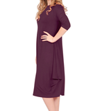 Flowing Midi Dress with 3/4 Sleeves and Dramatic Drape
