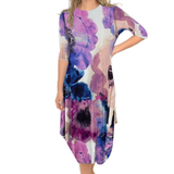 Flowing Midi Dress with 3/4 Sleeves and Dramatic Drape