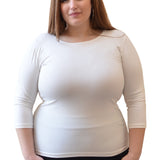 Plus Size Womens 3/4 Sleeve Layering Top - Modest Boat-neck Opening