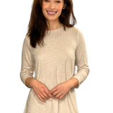 Women's 3/4 Sleeve Wide-Ribbed Handkerchief Tunic