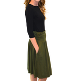 Women's Knee-Length Skirt with Ruched Waist, Gathered Style and Side Pockets