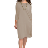 Relaxed Fit Modest 3/4 Sleeve Knee-Length Dress with Pockets