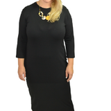 Plus Size Modest Layering Dress with 3/4 Sleeves and No Slits