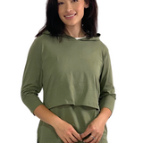 3/4 Sleeve Cotton Nursing Hoodie - Comfortable Double-Layer Tunic Top