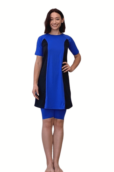 Modest Two-Piece Swim Dress Set - Elbow Sleeves with Knee-Length Leggings