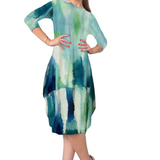 3/4 Sleeve Tulip Cocoon Dress - Mid-Calf Length with Pockets