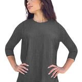 Textured Ribbed Handkerchief Tunic with 3/4 Sleeves