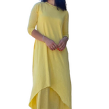 Two-Layered Long A-line Cotton Dress with Pockets