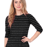 Fun Print Cotton Spandex 3/4 Sleeve T-Shirt with Side Slits