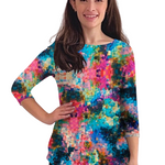 1112 Tunic Top Curved Hemline Rainbow Pixels Zoomed Front