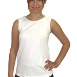 1233 Ultimate Modest Cotton Tank Top with High Neckline White Zoomed View