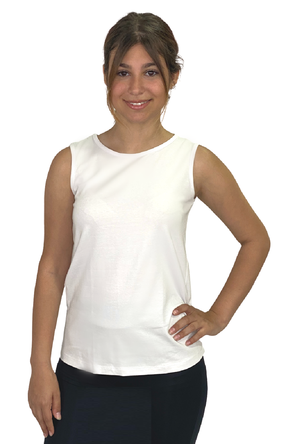 1233 Ultimate Modest Cotton Tank Top with High Neckline White Zoomed View