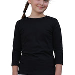 old 1299 Girls Cotton Three Quarter Sleeve Tee Black Zoomed Front