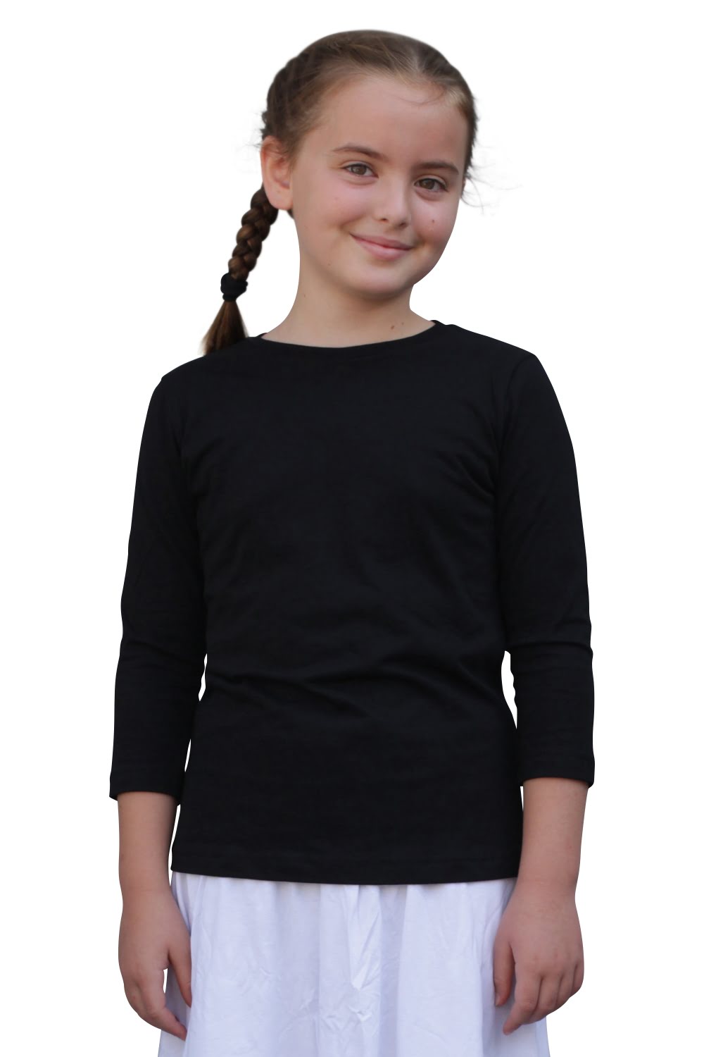 old 1299 Girls Cotton Three Quarter Sleeve Tee Black Zoomed Front