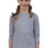 1299 Girls Cotton Three Quarter Sleeve Tee Heather Grey Zoomed Front View