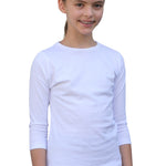 1299 Girls Cotton Three Quarter Sleeve Tee White Zoomed Front View