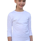 1299 Girls Cotton Three Quarter Sleeve Tee White Zoomed Front View